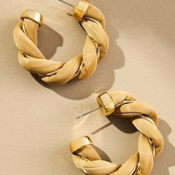 Anthropologie Faux-Leather Twist Hoop Earrings - Picture 2 of 6